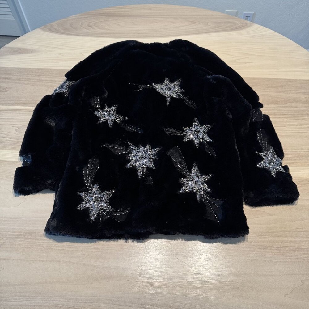 Free People Starry Skies In Her Eyes Black Faux Fur Jacket Women's Size Small S - Picture 4 of 10
